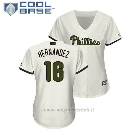Maglia Baseball Donna Philadelphia Phillies Cesar Hernandez 2018 Dia de los Caidos Cool Base Crema